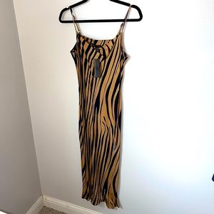 Banana Republic Midi Animal Tiger Print Dress Sleeveless Size 6 NWT Tan Black